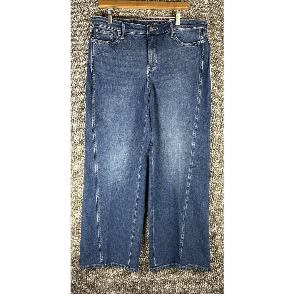 NYDJ Wide Leg Contour Jeans Womens Sz 12 Blue Med Wash Romantic Teresa Seams